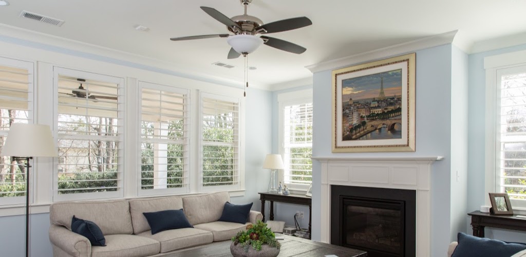 Plantation shutters in a living room